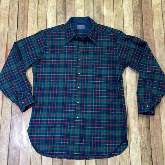 Pendleton Shirts Pendleton Mens L Large Blue Green Plaid 0 Wool